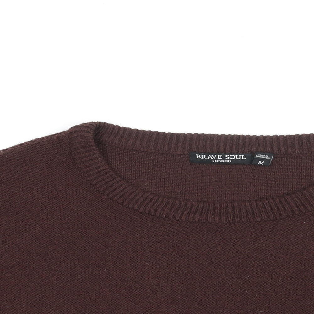 Brave Soul Womens Brown Round Neck Acrylic Pullover Jumper Size M