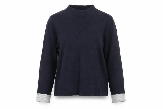 Front view of ESPRIT women’s blue high neck cotton jumper, size M