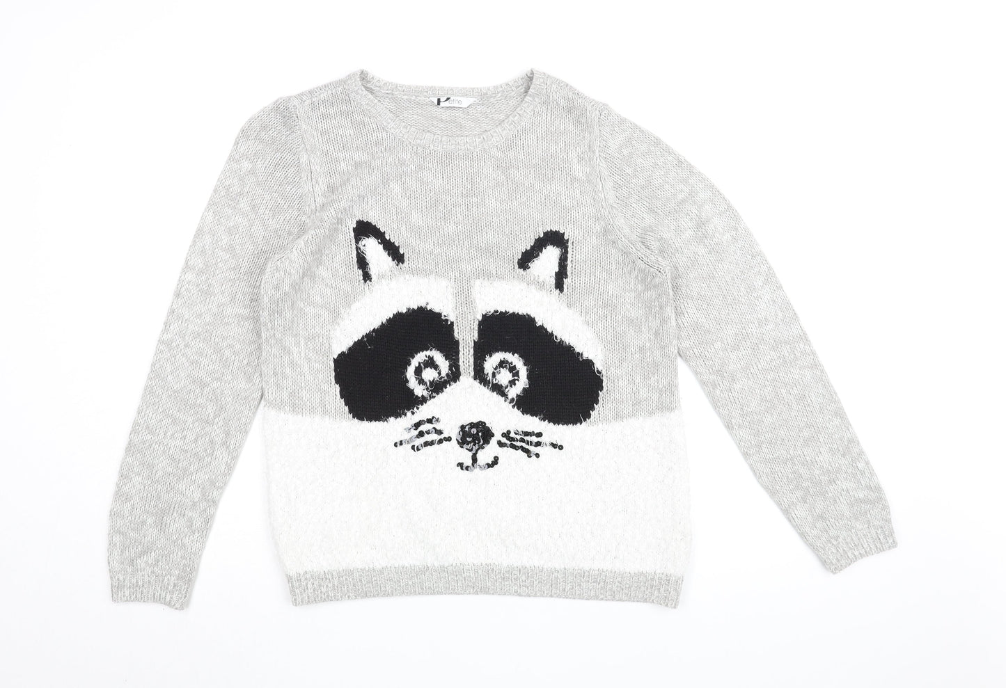 BHS Womens Grey Round Neck Acrylic Pullover Jumper Size 16 - Badger Print