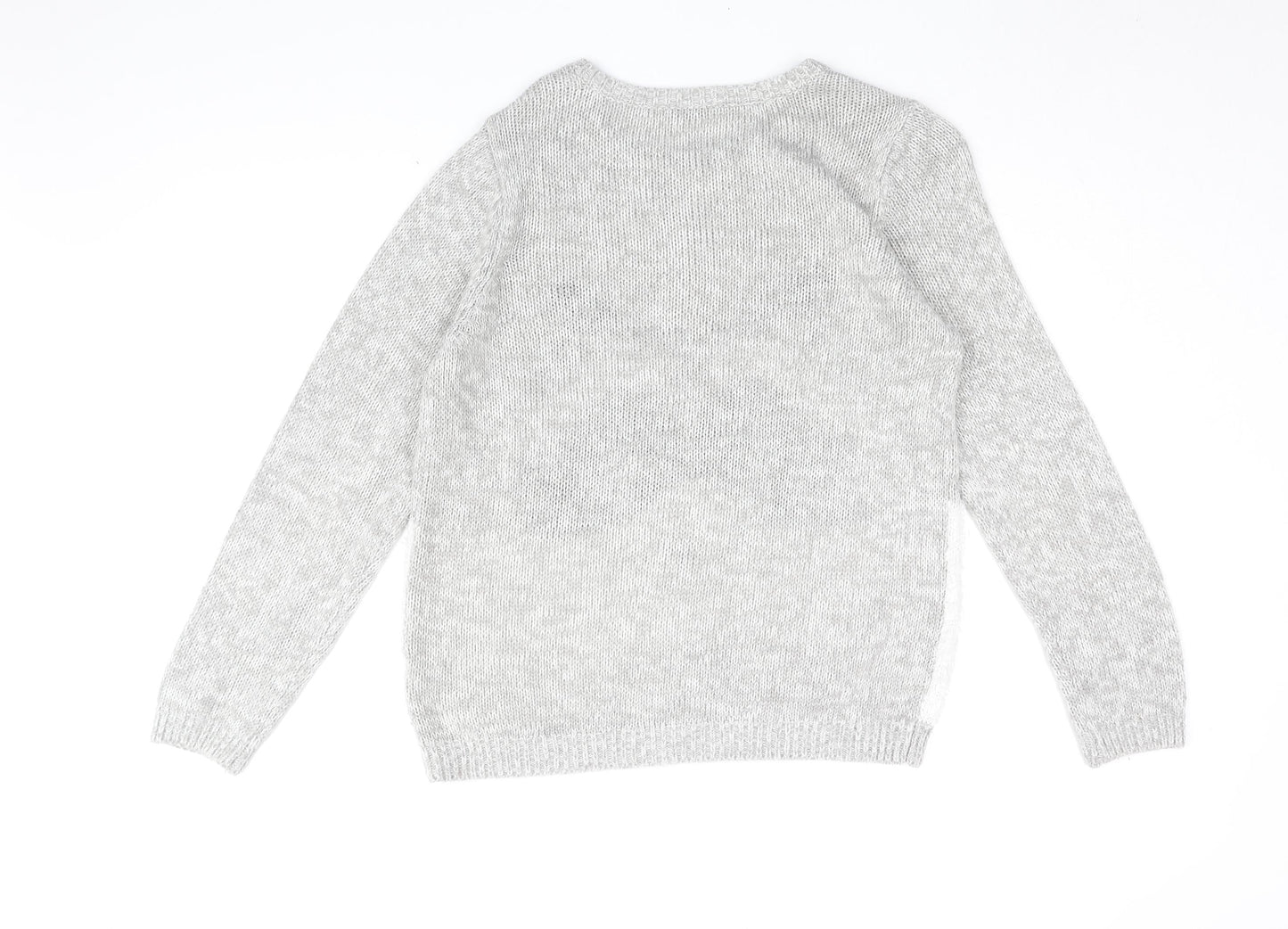 BHS Womens Grey Round Neck Acrylic Pullover Jumper Size 16 - Badger Print