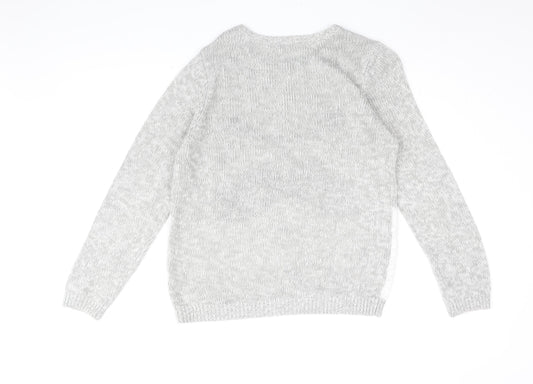 BHS Womens Grey Round Neck Acrylic Pullover Jumper Size 16 - Badger Print