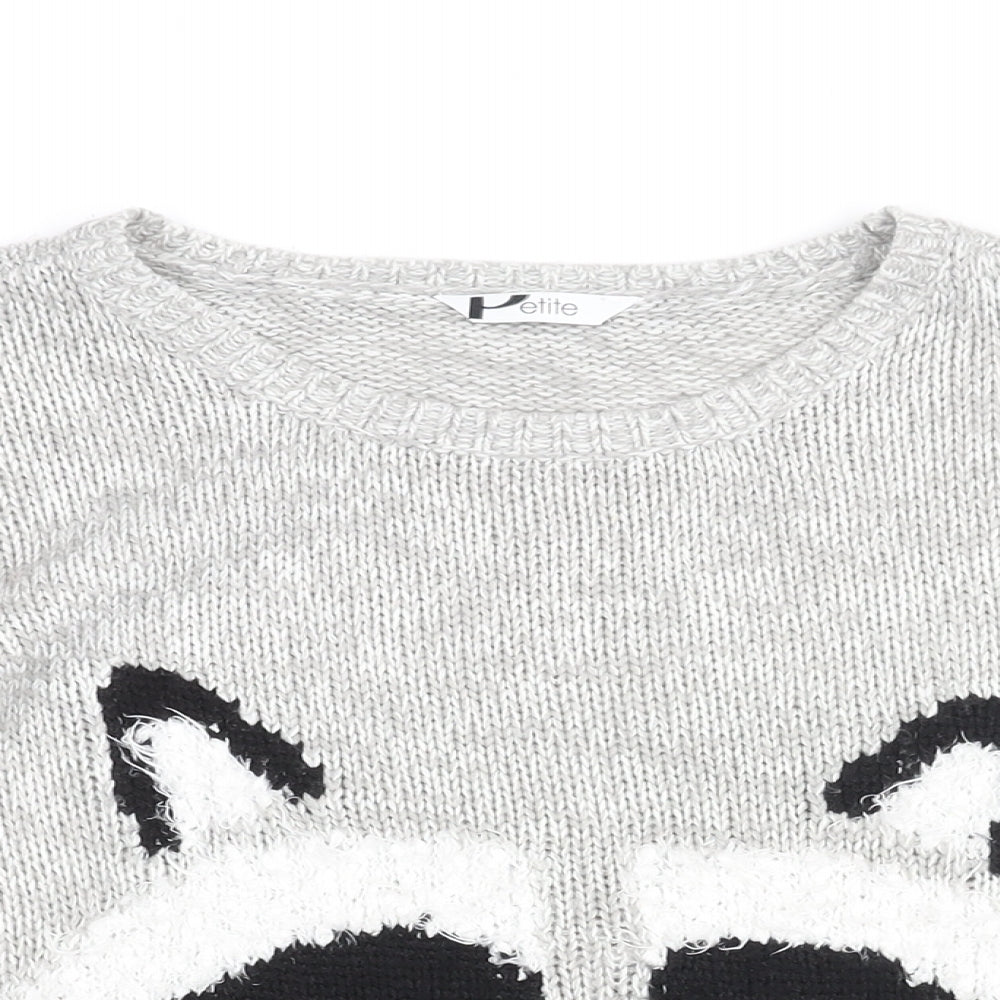 BHS Womens Grey Round Neck Acrylic Pullover Jumper Size 16 - Badger Print