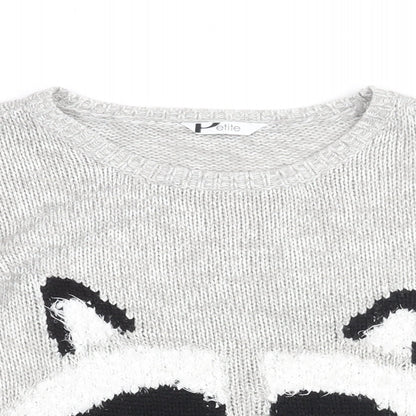 BHS Womens Grey Round Neck Acrylic Pullover Jumper Size 16 - Badger Print