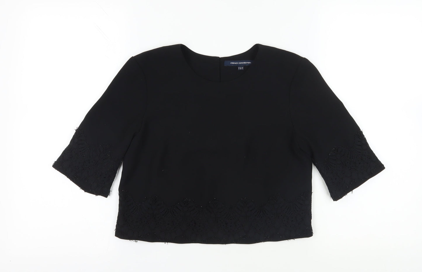 Womens UK Size 8 French Connection Black Cropped Blouse