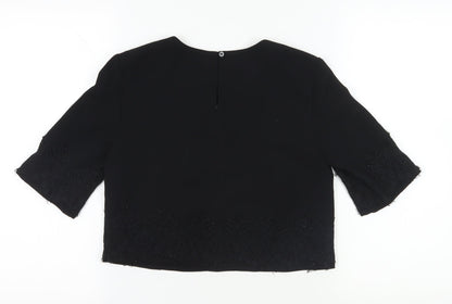 Womens UK Size 8 French Connection Black Cropped Blouse