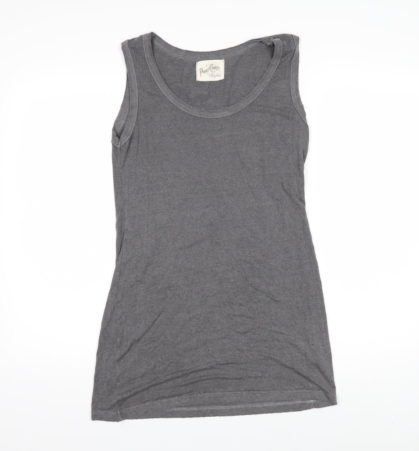 Postcard Womens Grey Viscose Basic T-Shirt Size 2 Scoop Neck - Distressed hems