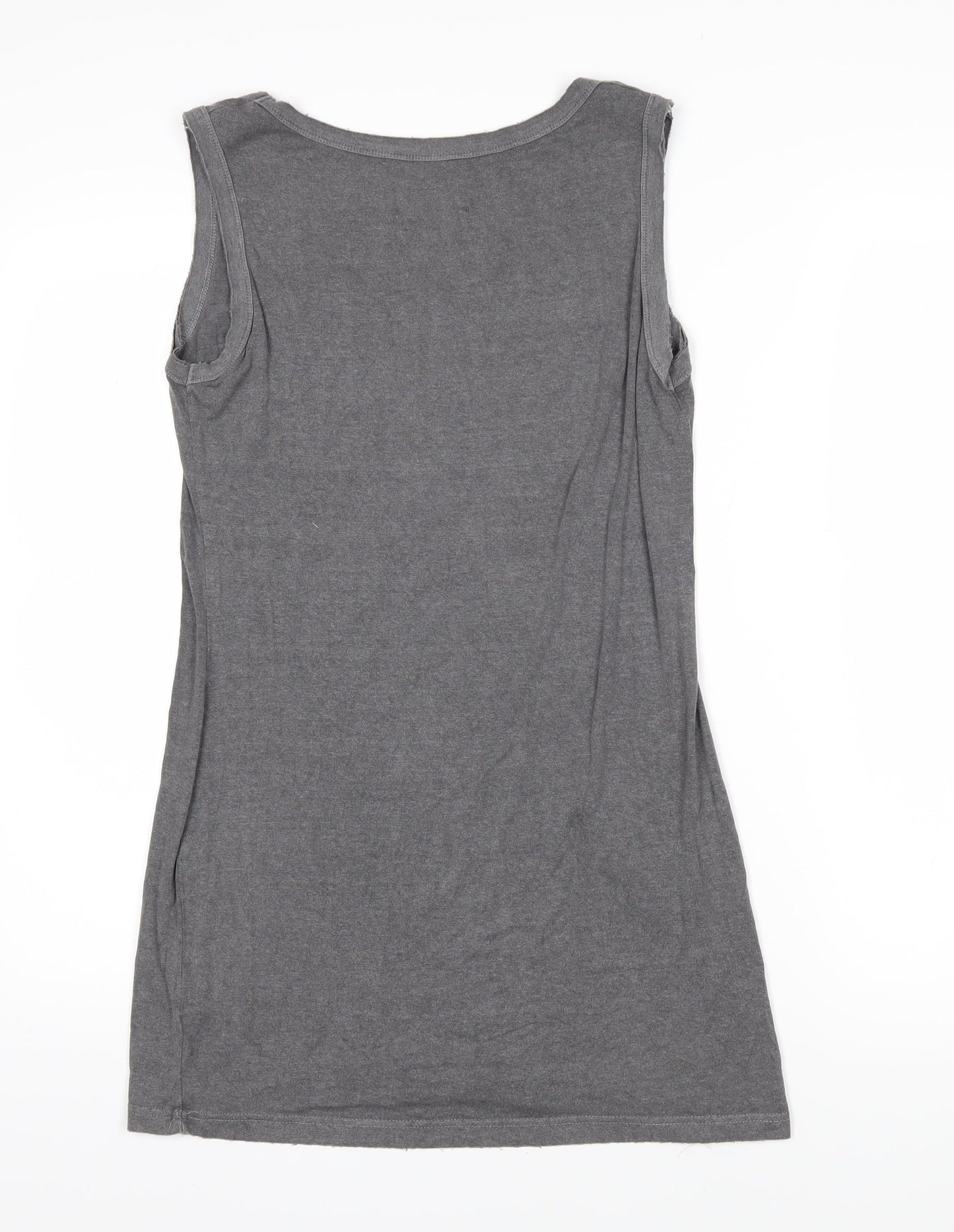 Postcard Womens Grey Viscose Basic T-Shirt Size 2 Scoop Neck - Distressed hems