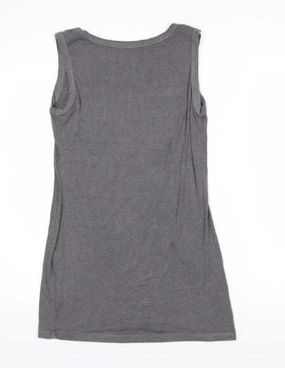 Postcard Womens Grey Viscose Basic T-Shirt Size 2 Scoop Neck - Distressed hems