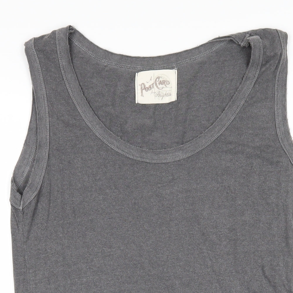 Postcard Womens Grey Viscose Basic T-Shirt Size 2 Scoop Neck - Distressed hems