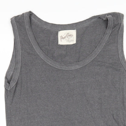 Postcard Womens Grey Viscose Basic T-Shirt Size 2 Scoop Neck - Distressed hems