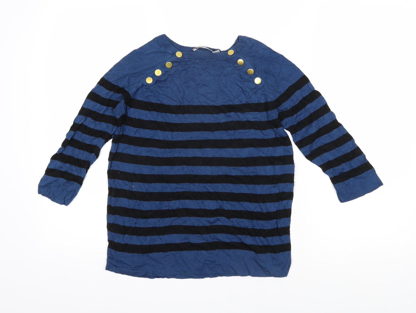 Kookai Womens Blue Boat Neck Striped Acrylic Pullover Jumper Size 2