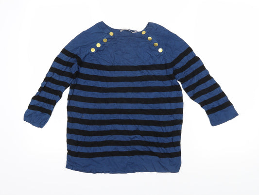 Kookai Womens Blue Boat Neck Striped Acrylic Pullover Jumper Size 2
