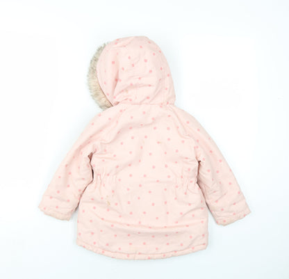 Disney Girls Pink Polka Dot Parka Coat Size 18-24 Months Zip - Minne Mouse