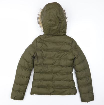 Brave Soul Womens Green Puffer Jacket Coat Size 4 Zip