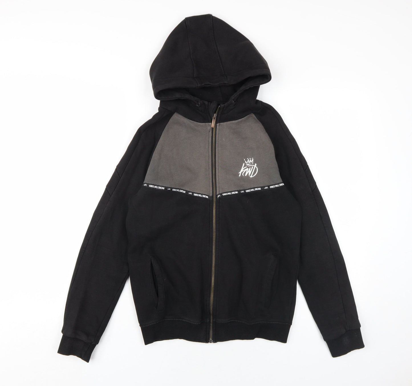 Kings Will Dream Boys Black Cotton Full Zip Hoodie Size 12-13 Years Zip
