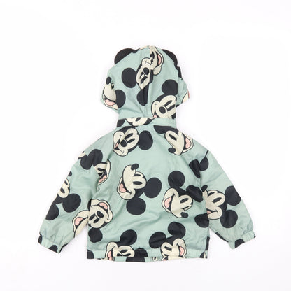 Disney Girls Green Geometric Rain Coat Coat Size 18 Months Zip - Mickey Mouse