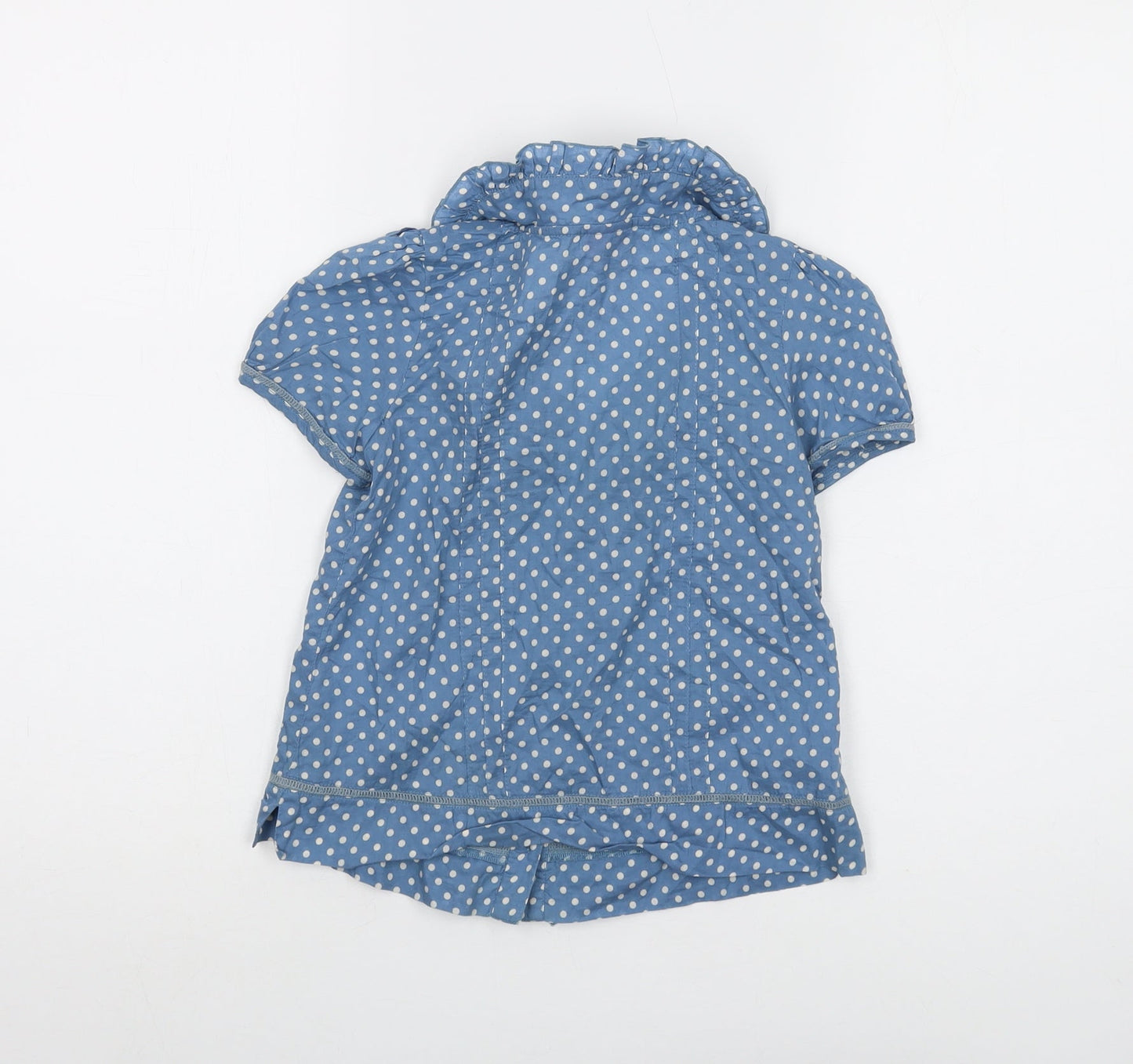 Monsoon Girls Blue Polka Dot Cotton Basic Button-Up Size 6-7 Years Collared Button