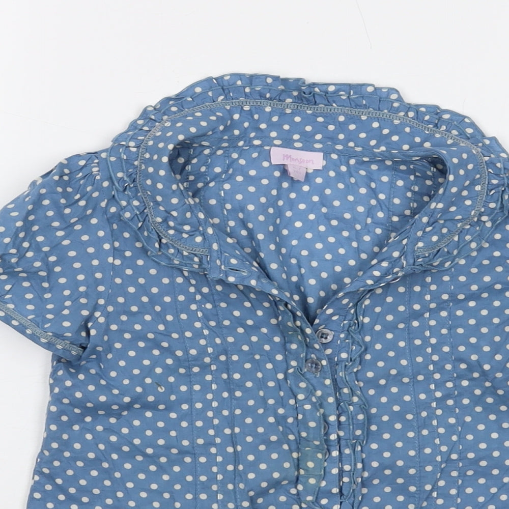 Monsoon Girls Blue Polka Dot Cotton Basic Button-Up Size 6-7 Years Collared Button