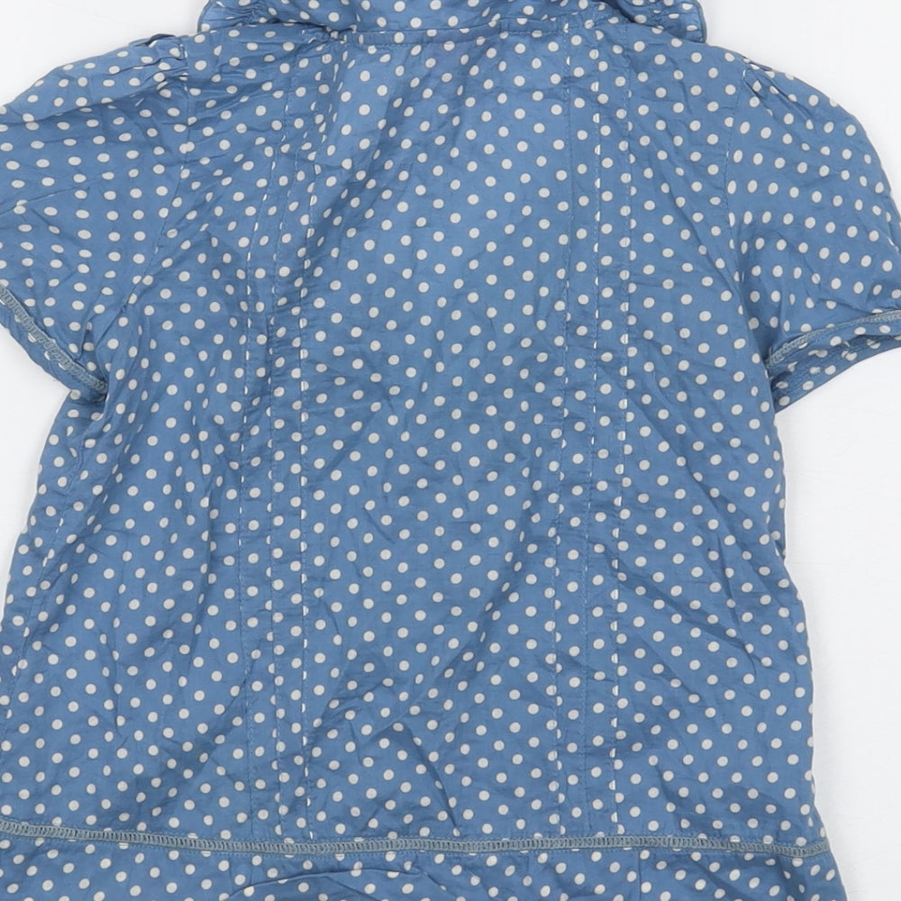 Monsoon Girls Blue Polka Dot Cotton Basic Button-Up Size 6-7 Years Collared Button