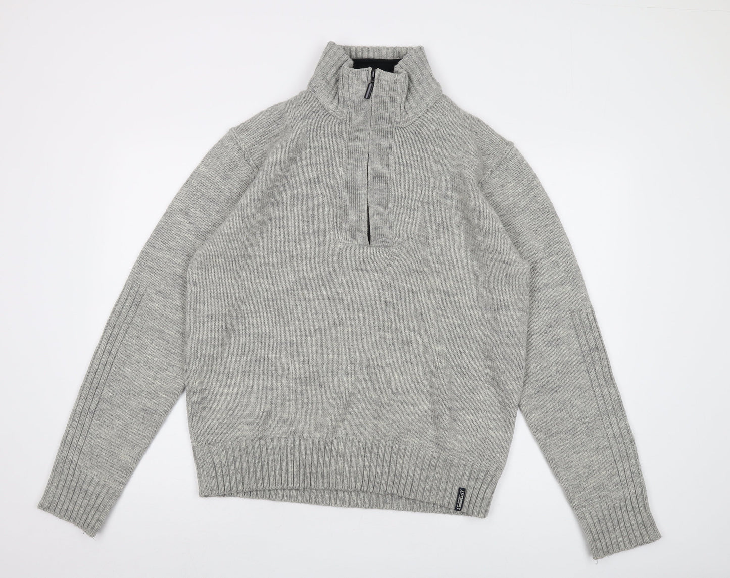 Keningston Mens Grey Mock Neck Acrylic Pullover Jumper Size XL Long Sleeve