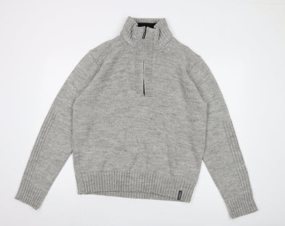 Keningston Mens Grey Mock Neck Acrylic Pullover Jumper Size XL Long Sleeve