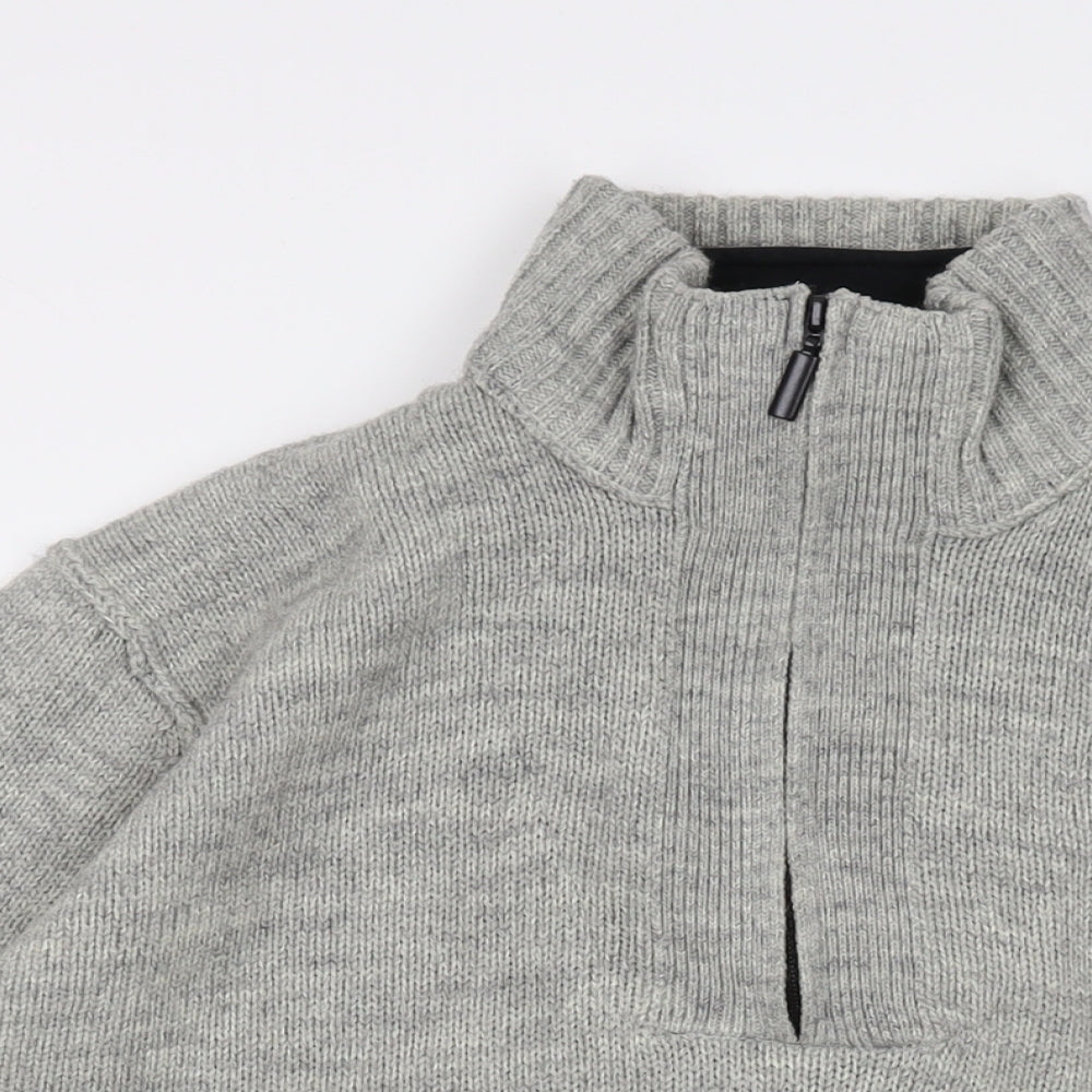 Keningston Mens Grey Mock Neck Acrylic Pullover Jumper Size XL Long Sleeve
