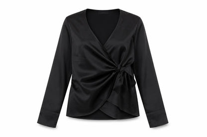Womens UK Size M Cider Black Wrap Blouse