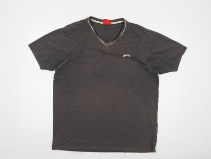 Slazenger Mens Grey Cotton T-Shirt Size L V-Neck