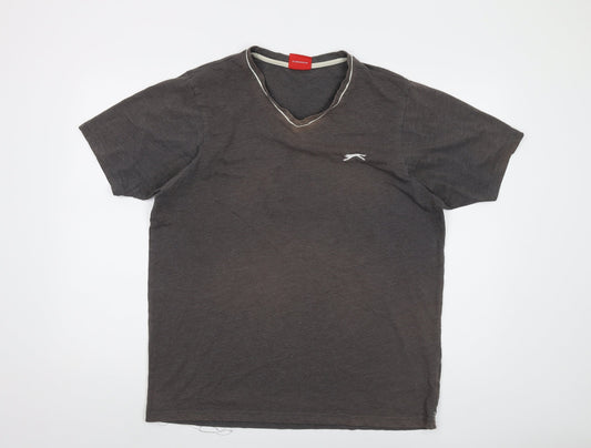 Slazenger Mens Grey Cotton T-Shirt Size L V-Neck