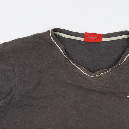 Slazenger Mens Grey Cotton T-Shirt Size L V-Neck