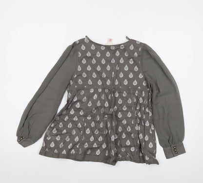 Monsoon Girls Grey Geometric Cotton Basic Blouse Size 10-11 Years V-Neck Button