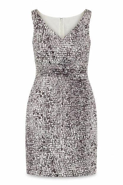 Ann Taylor Womens Beige Geometric Silk Sheath Size 10 V-Neck Zip