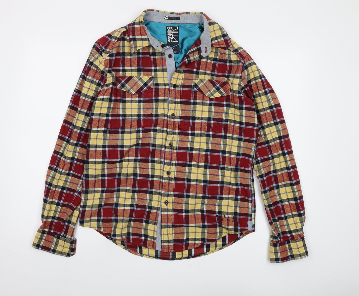 Bila Bong Mens Yellow Plaid Polyester Button-Up Size S Collared Button