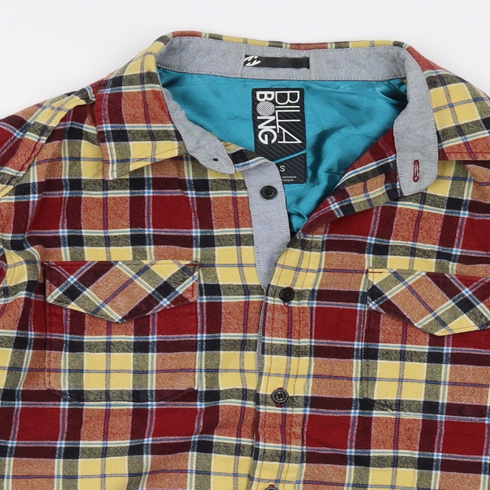 Bila Bong Mens Yellow Plaid Polyester Button-Up Size S Collared Button