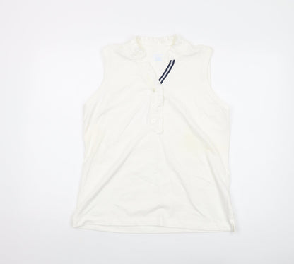 Lands' End Womens Ivory Cotton Basic Tank Size M V-Neck