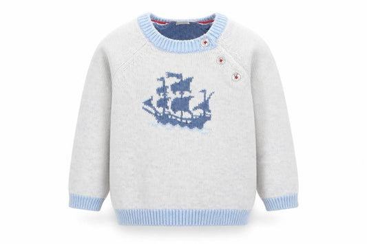 The White Company Boys Grey Cotton Pullover Jumper Size 3-6 Months Button - Boat