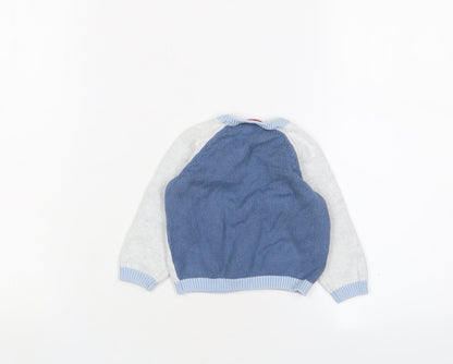 The White Company Boys Grey Cotton Pullover Jumper Size 3-6 Months Button - Boat