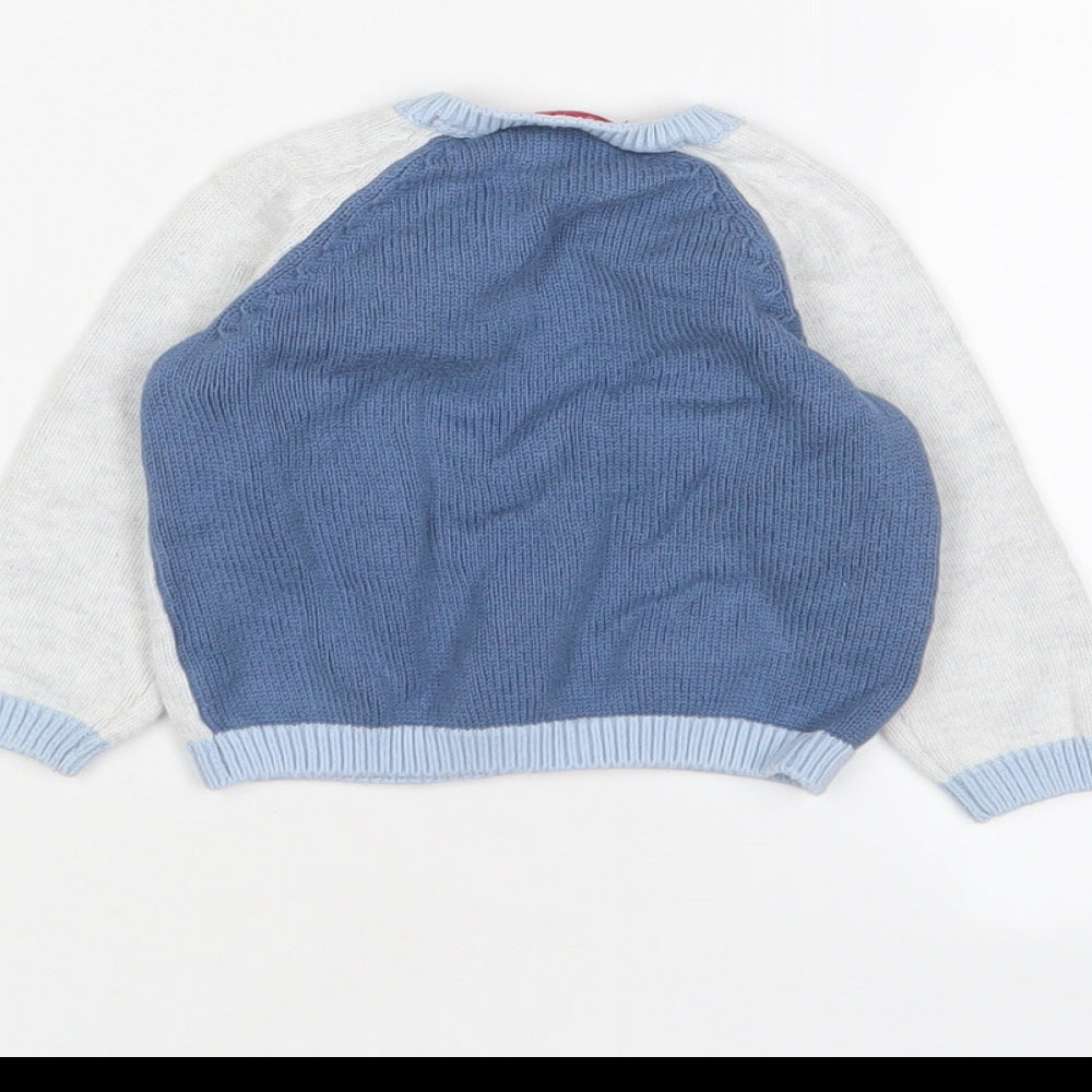 The White Company Boys Grey Cotton Pullover Jumper Size 3-6 Months Button - Boat