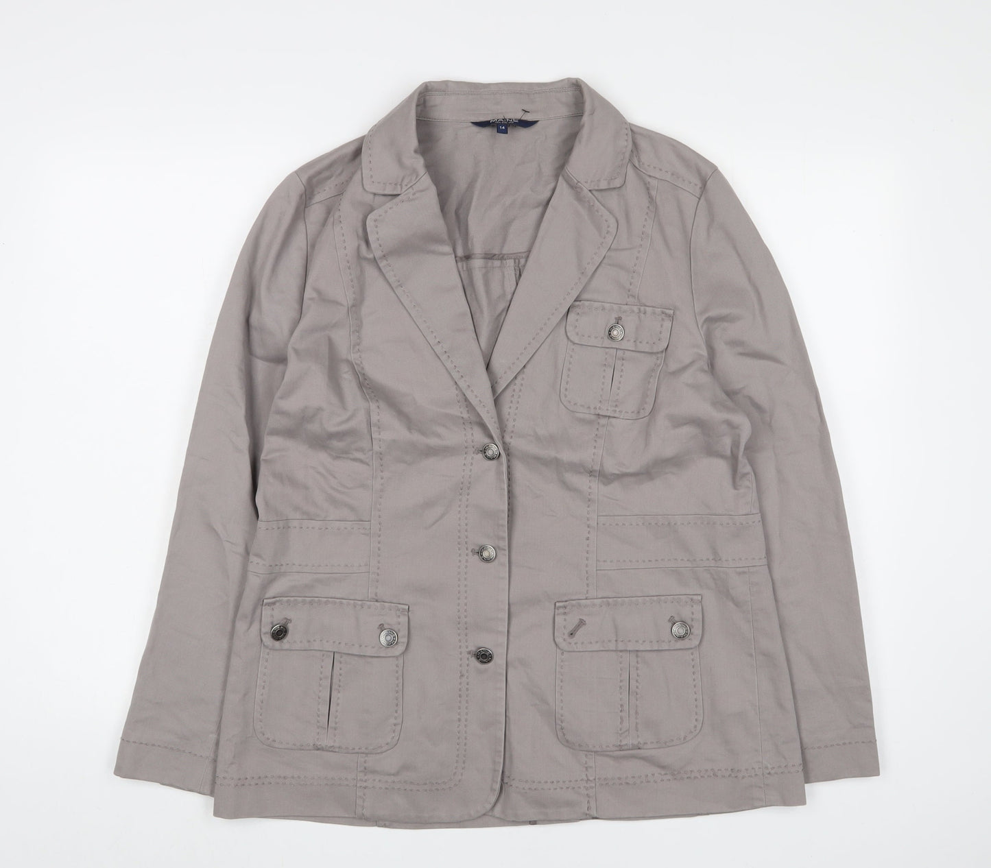 Maine Womens Beige Jacket Blazer Size 14 Button - Pockets