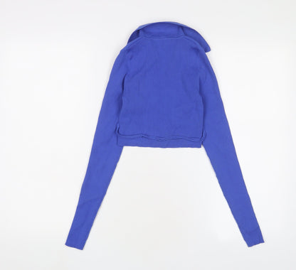 Bershka Womens Blue Polyamide Cropped T-Shirt Size S Collared - Stretch