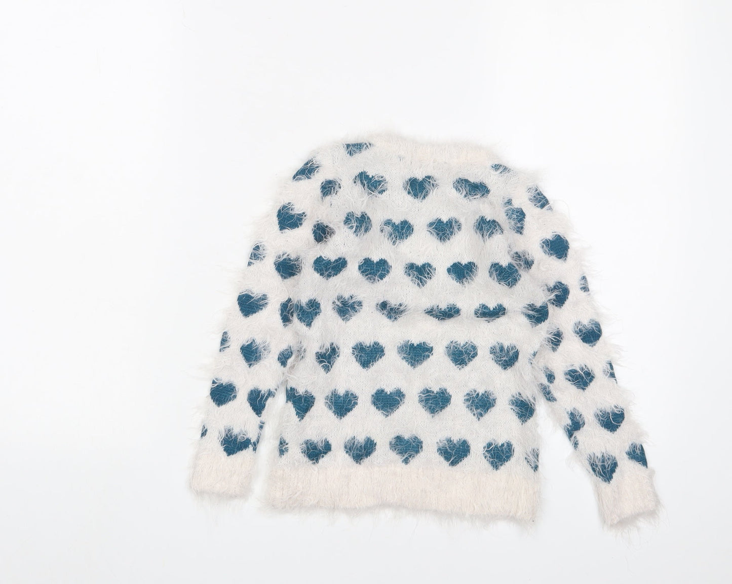 LC Waikiki Girls White Crew Neck Geometric Acrylic Pullover Jumper Size 2-3 Years Pullover - Hearts