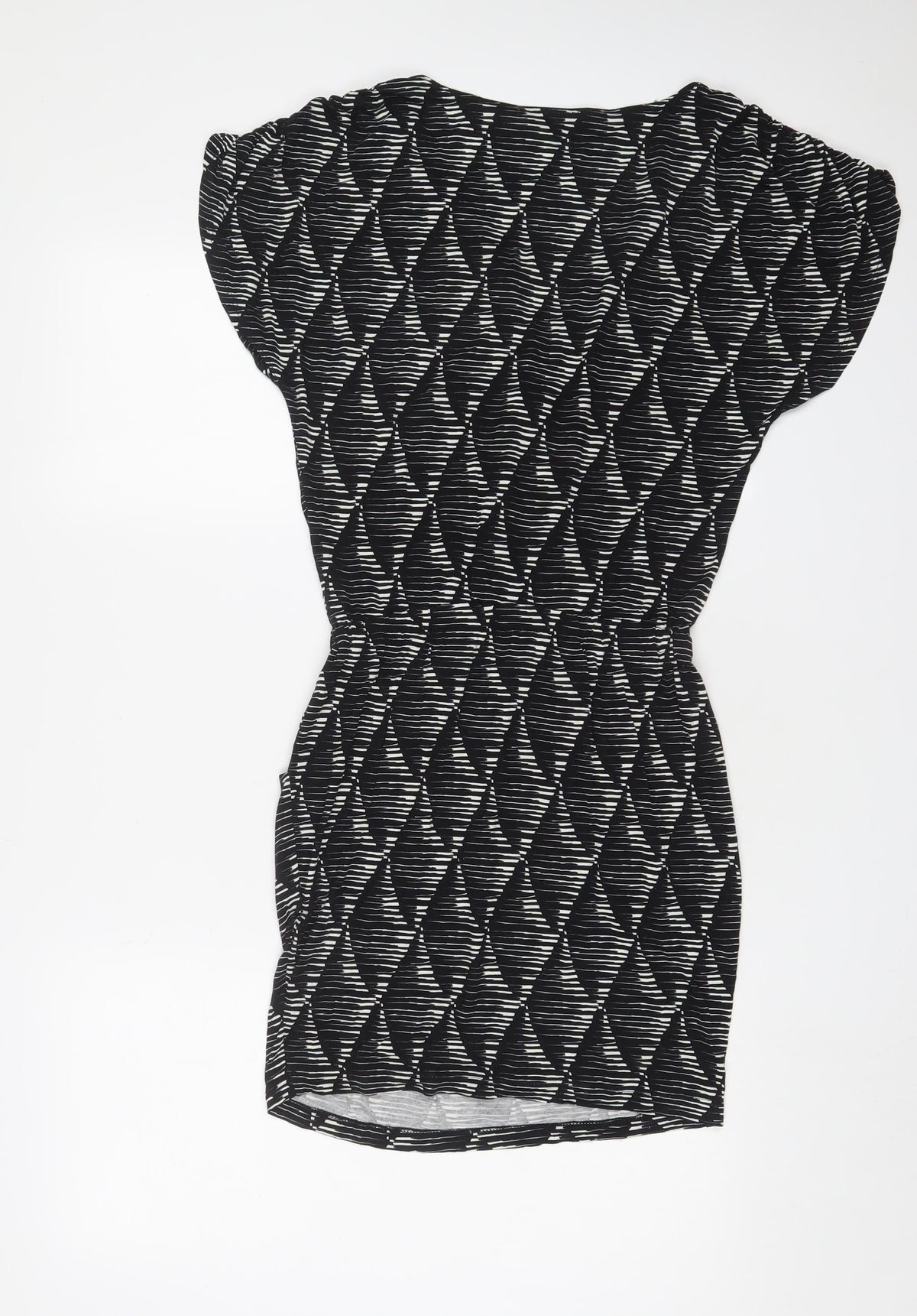 Warehouse Womens Black Geometric Viscose A-Line Size 10 V-Neck Pullover