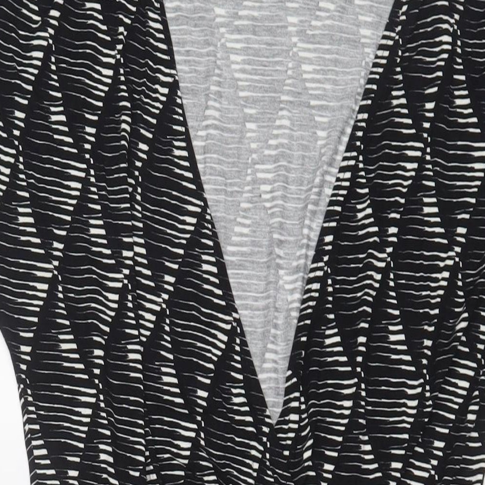 Warehouse Womens Black Geometric Viscose A-Line Size 10 V-Neck Pullover