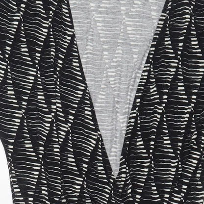 Warehouse Womens Black Geometric Viscose A-Line Size 10 V-Neck Pullover