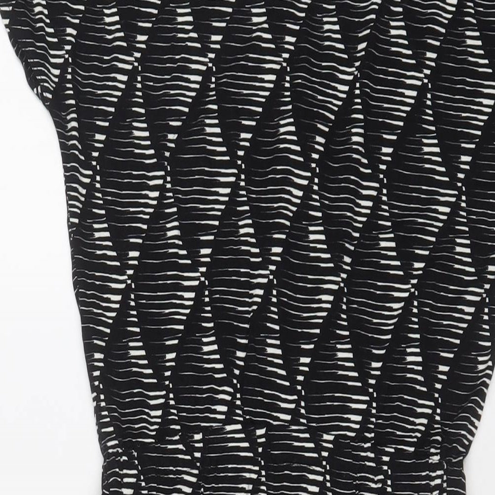 Warehouse Womens Black Geometric Viscose A-Line Size 10 V-Neck Pullover