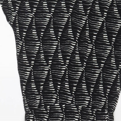 Warehouse Womens Black Geometric Viscose A-Line Size 10 V-Neck Pullover