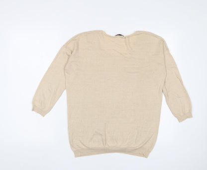 Color Block Womens Gold Crew Neck Cotton Pullover Jumper Size M