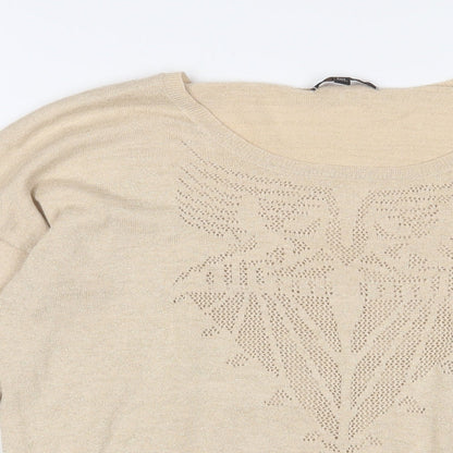 Color Block Womens Gold Crew Neck Cotton Pullover Jumper Size M