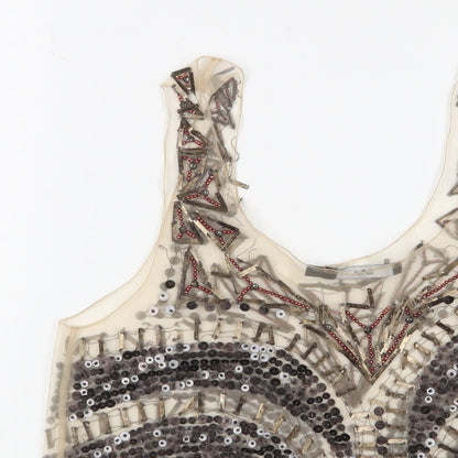 Sportsgirl Womens Beige Polyester Basic Tank Size S Scoop Neck - beaded, Sequins