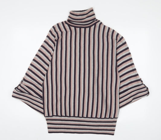 Betty Jackson Womens Pink Roll Neck Striped Acrylic Pullover Jumper Size 16